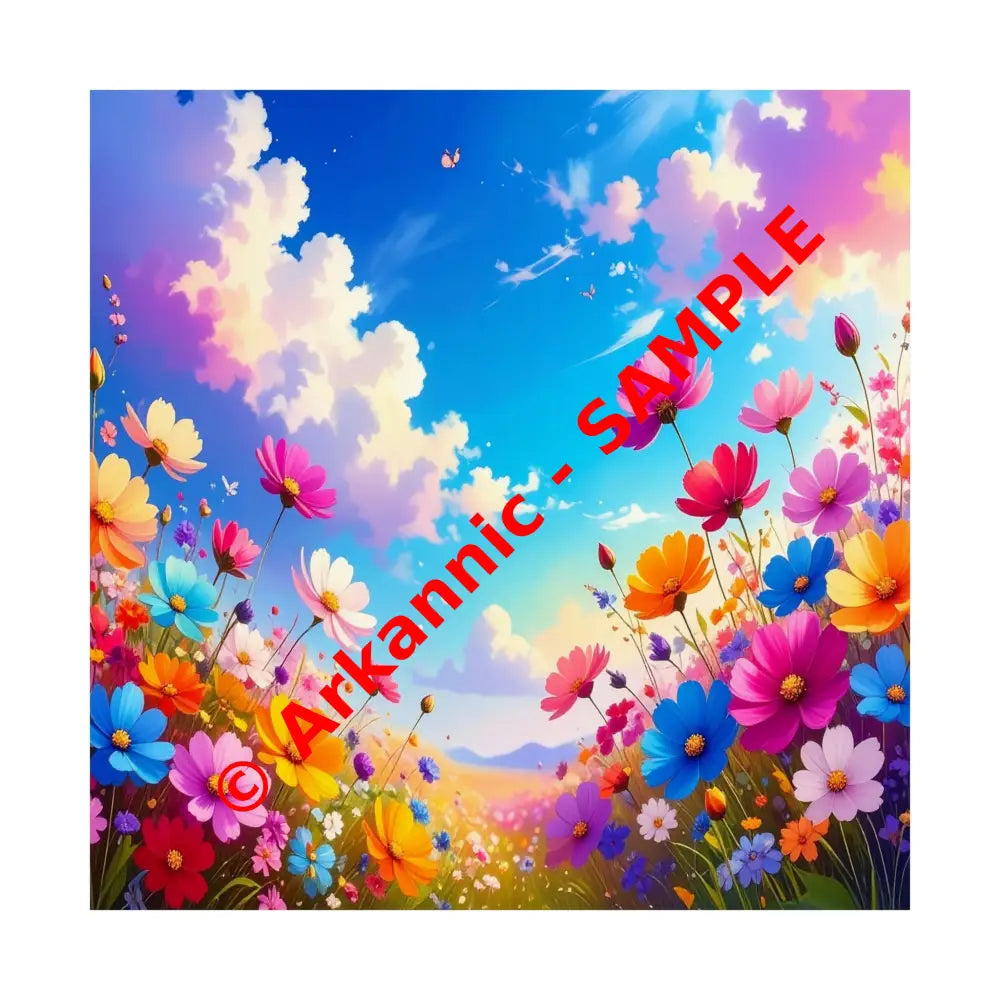 Cosmos Meadow Dreams: Digital Illustration of Vibrant Wildflowers Pastel Sky Landscape Poster 14’’ x 14’’ Poster