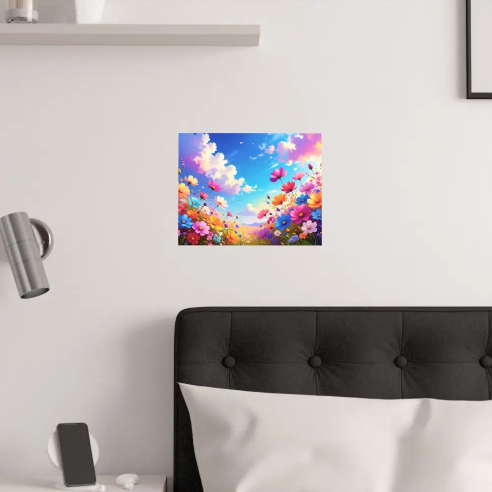 Cosmos Meadow Dreams: Digital Illustration of Vibrant Wildflowers Pastel Sky Landscape Poster Poster