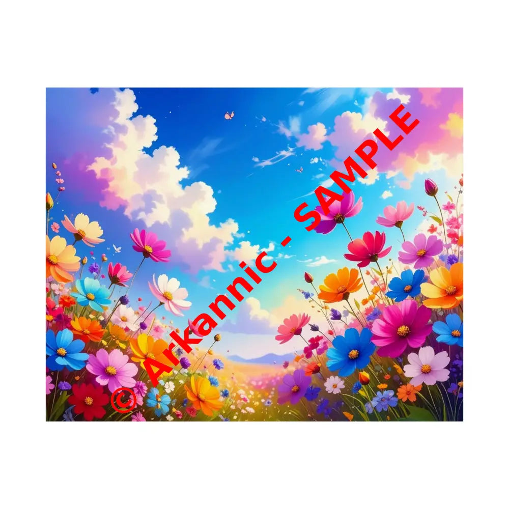 Cosmos Meadow Dreams: Digital Illustration of Vibrant Wildflowers Pastel Sky Landscape Poster 20″ x 16″ Poster