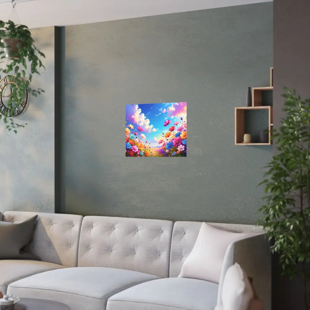 Cosmos Meadow Dreams: Digital Illustration of Vibrant Wildflowers Pastel Sky Landscape Poster Poster