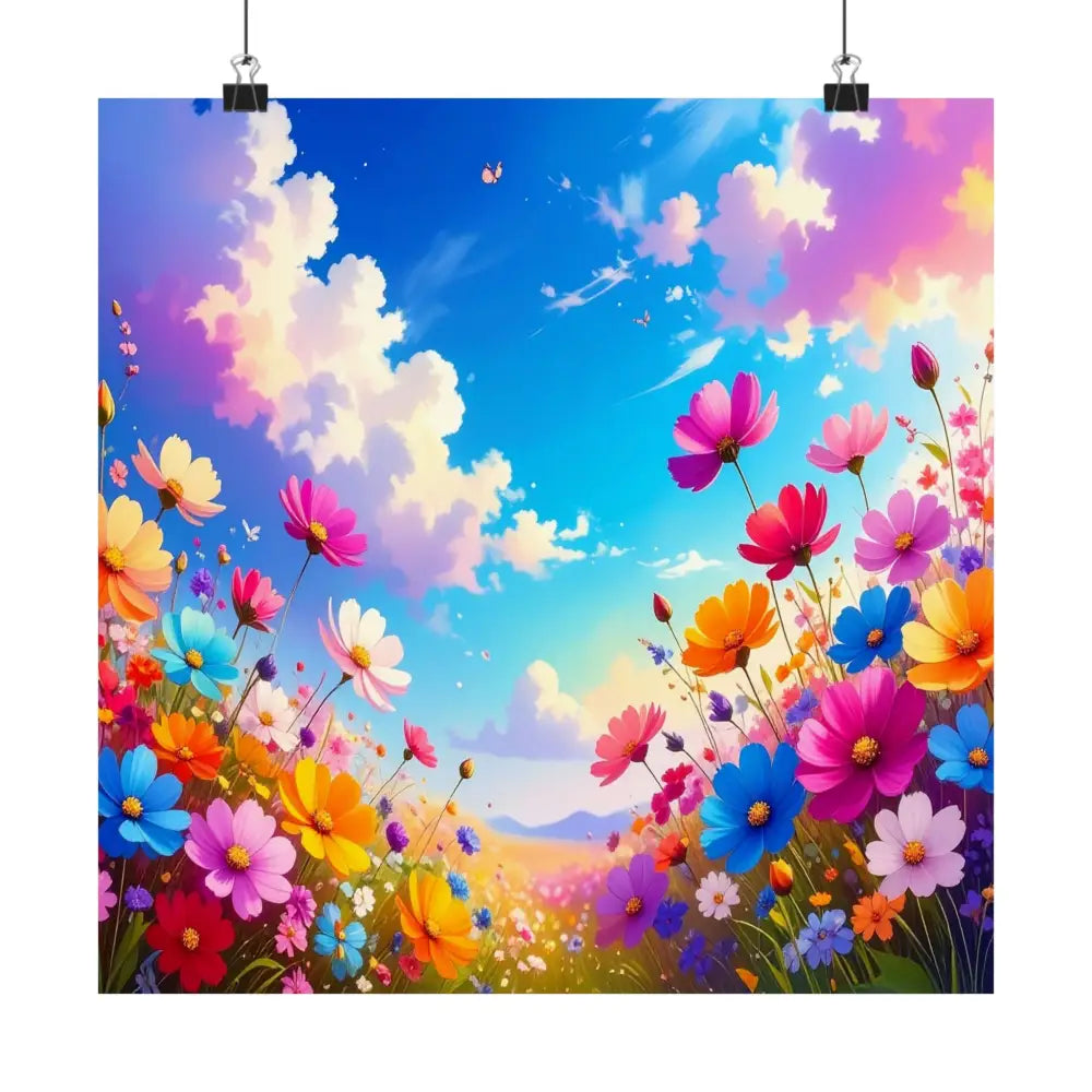 Cosmos Meadow Dreams: Digital Illustration of Vibrant Wildflowers Pastel Sky Landscape Poster Poster