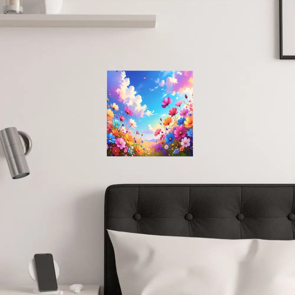 Cosmos Meadow Dreams: Digital Illustration of Vibrant Wildflowers Pastel Sky Landscape Poster Poster