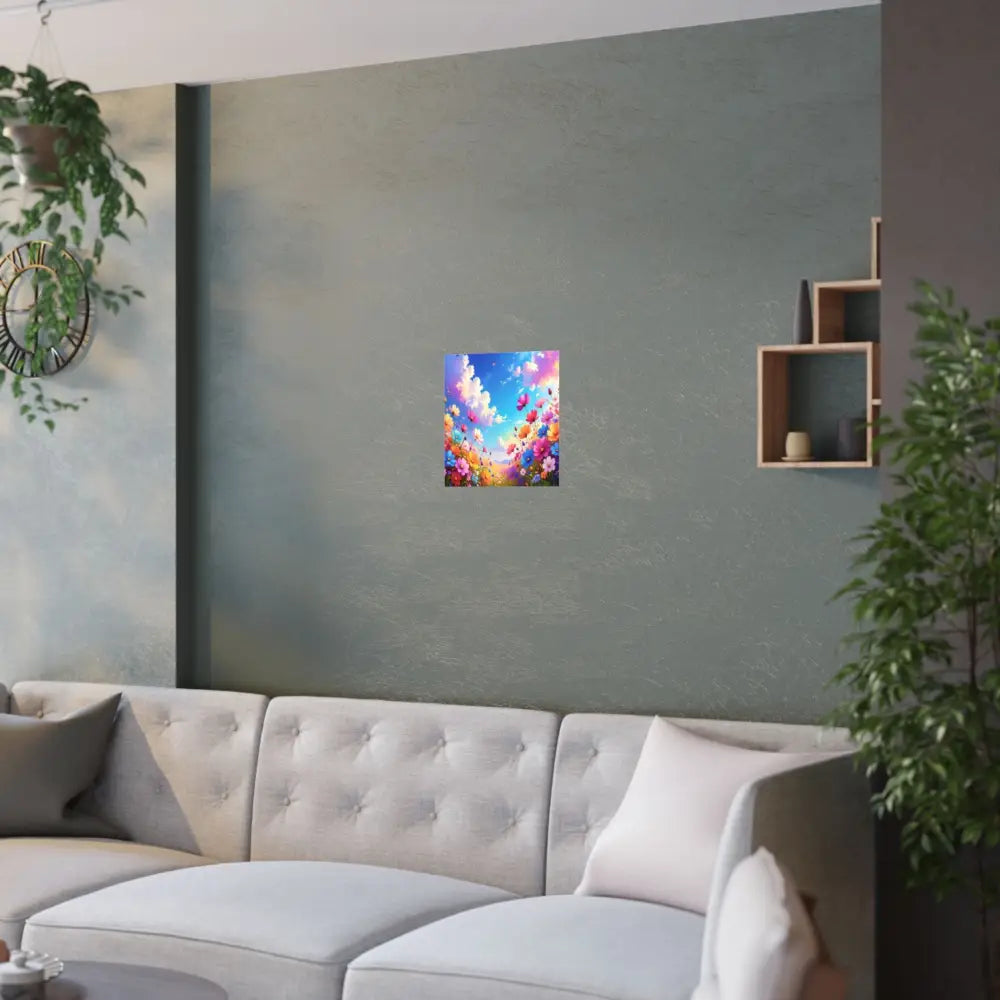 Cosmos Meadow Dreams: Digital Illustration of Vibrant Wildflowers Pastel Sky Landscape Poster Poster