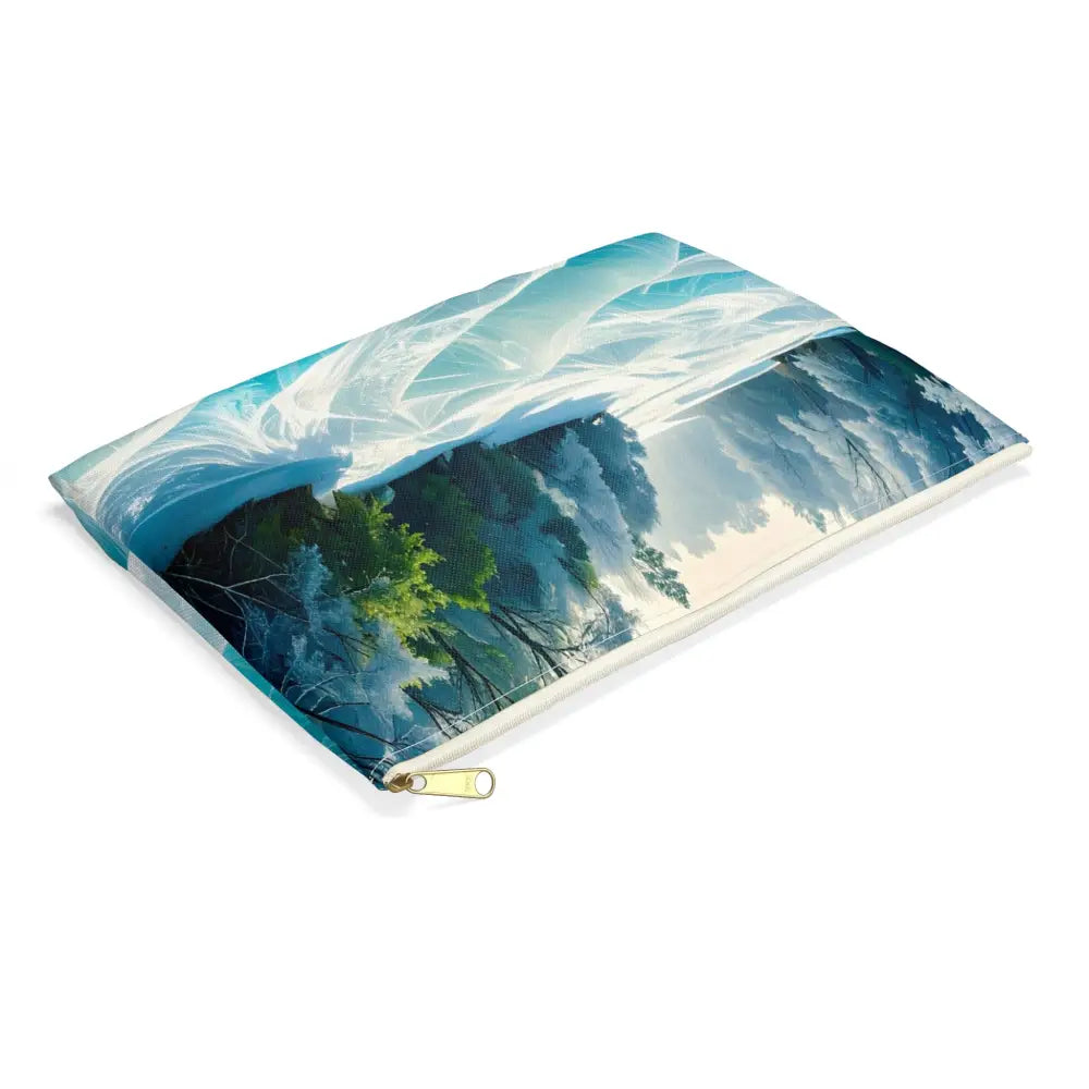 Crystalline Reverie: Frozen River Dreamscape Winter’s Ethereal Symphony Accessory Pouch Bags