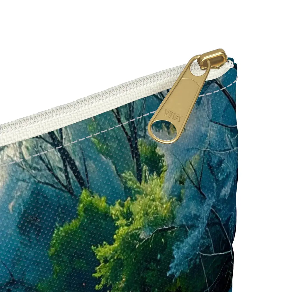 Crystalline Reverie: Frozen River Dreamscape Winter’s Ethereal Symphony Accessory Pouch Bags
