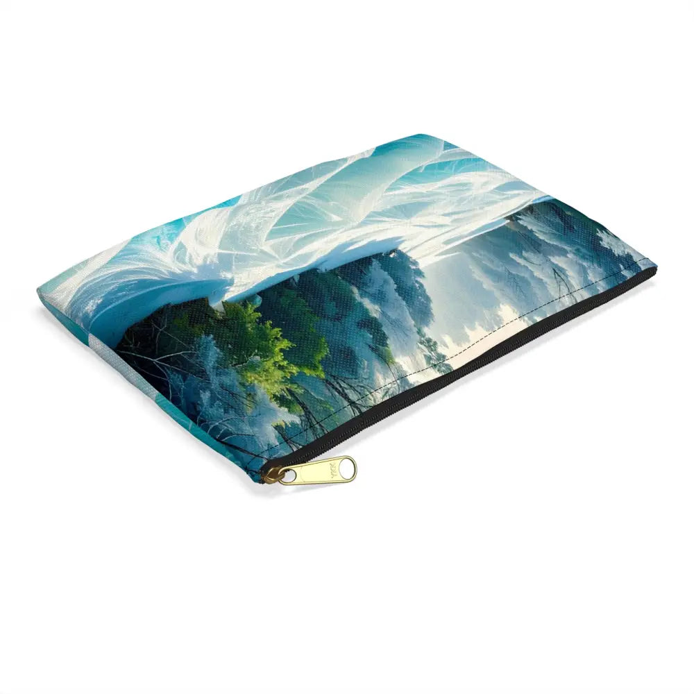 Crystalline Reverie: Frozen River Dreamscape Winter’s Ethereal Symphony Accessory Pouch Bags