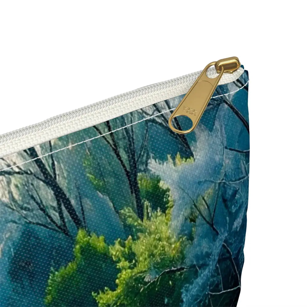 Crystalline Reverie: Frozen River Dreamscape Winter’s Ethereal Symphony Accessory Pouch Bags