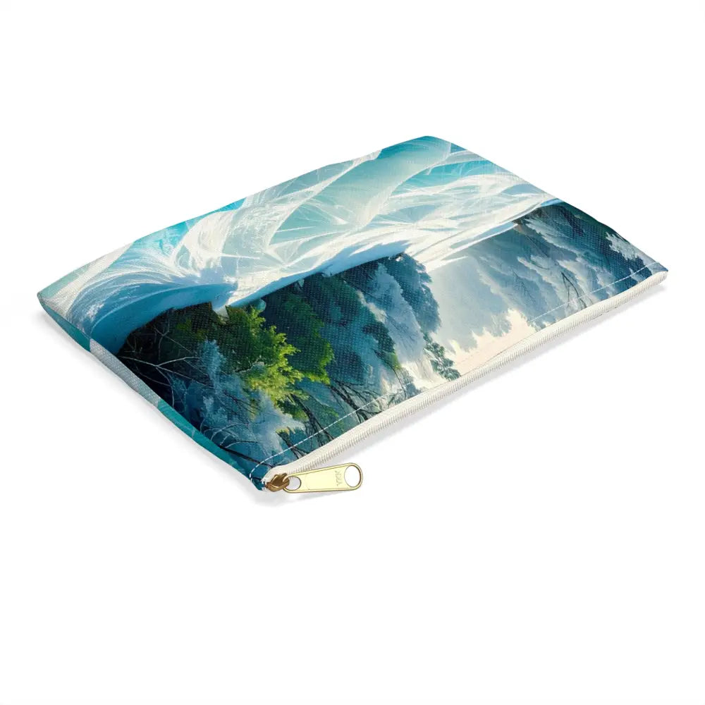 Crystalline Reverie: Frozen River Dreamscape Winter’s Ethereal Symphony Accessory Pouch Bags