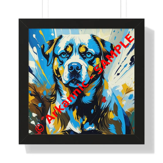 Dog Portrait Art Print Framed Horizontal Poster Pet Lover Gift Dog Decor Animal Wall Art Home Decoration 16″ x 16″