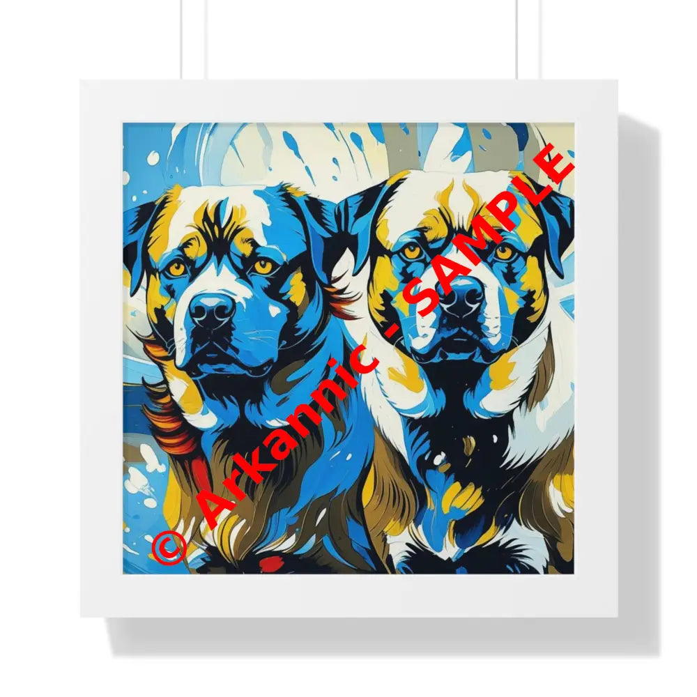 Dog Portrait Art Print Framed Horizontal Poster Pet Lover Gift Dog Decor Animal Wall Art Home Decoration 16″ x 16″