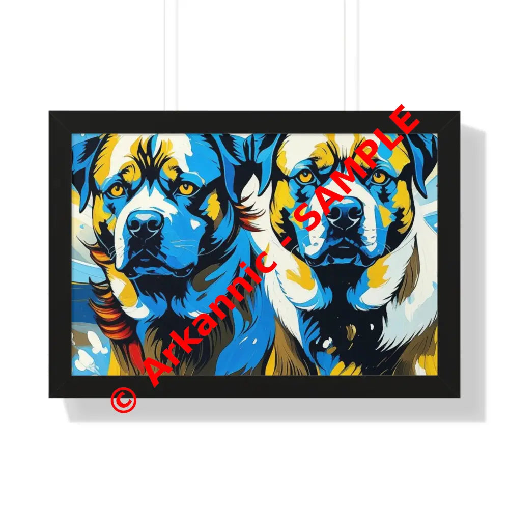 Dog Portrait Art Print Framed Horizontal Poster Pet Lover Gift Dog Decor Animal Wall Art Home Decoration 24″ x 16″