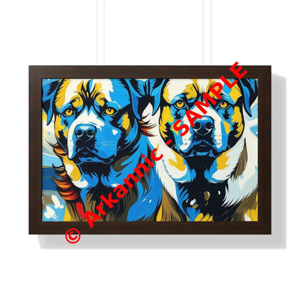Dog Portrait Art Print Framed Horizontal Poster Pet Lover Gift Dog Decor Animal Wall Art Home Decoration 24″ x 16″