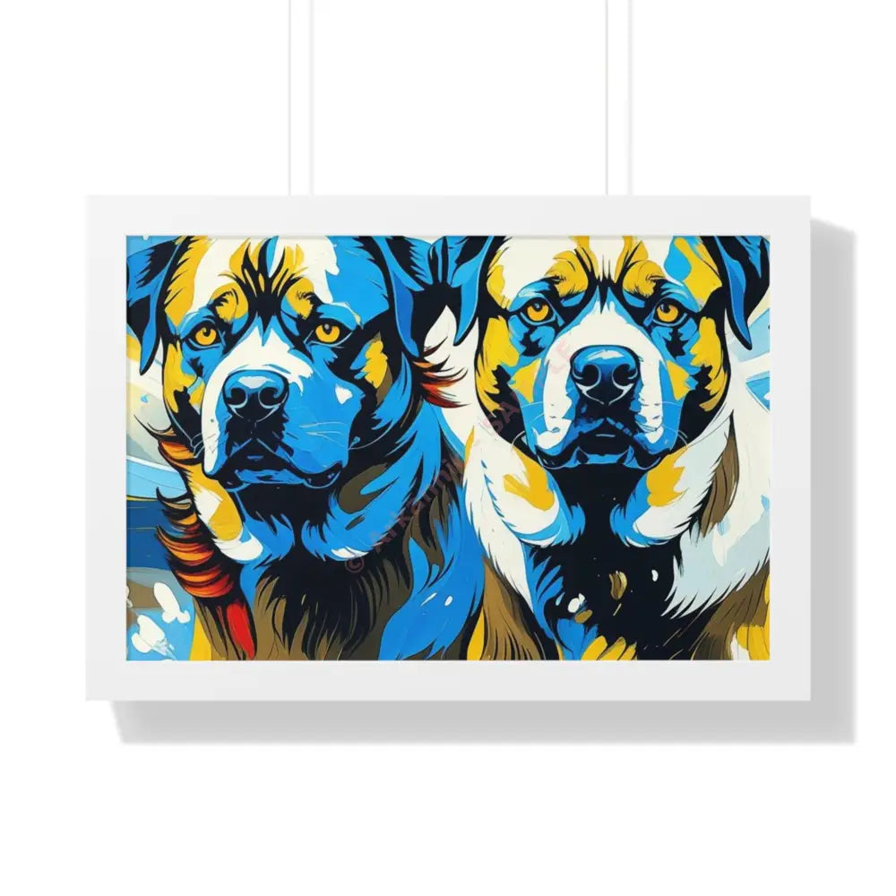 Dog Portrait Art Print Framed Horizontal Poster Pet Lover Gift Dog Decor Animal Wall Art Home Decoration 24″ x 16″