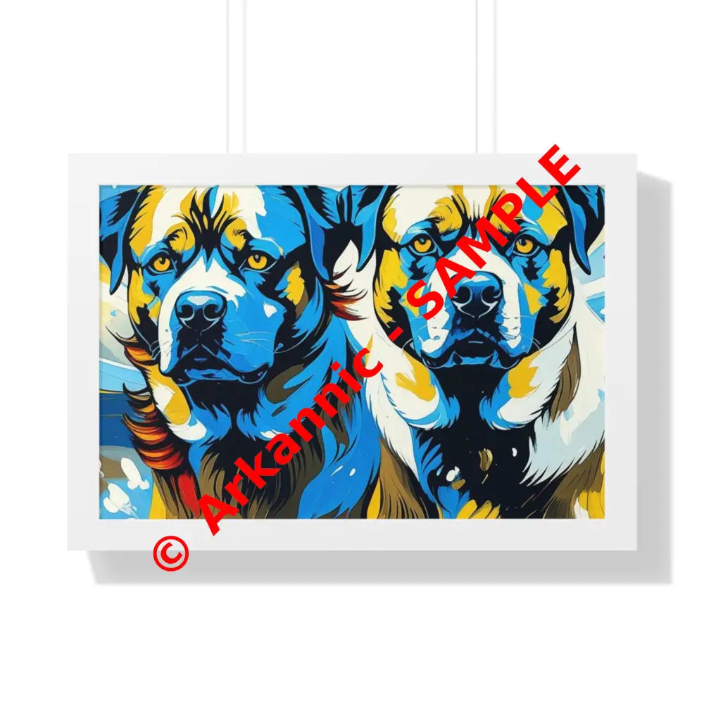 Dog Portrait Art Print Framed Horizontal Poster Pet Lover Gift Dog Decor Animal Wall Art Home Decoration 24″ x 16″