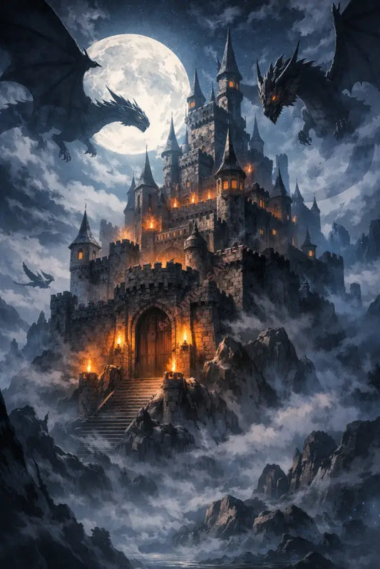 Dragon Castle – Cinematic Fantasy Digital Wallpaper