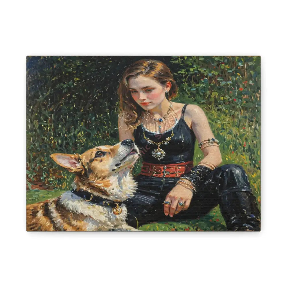 Elegance in the Garden: Companion’s Gaze Timeless RealismCanvas 12’’ x 9’’ (Horizontal) / 1.25’’ Canvas