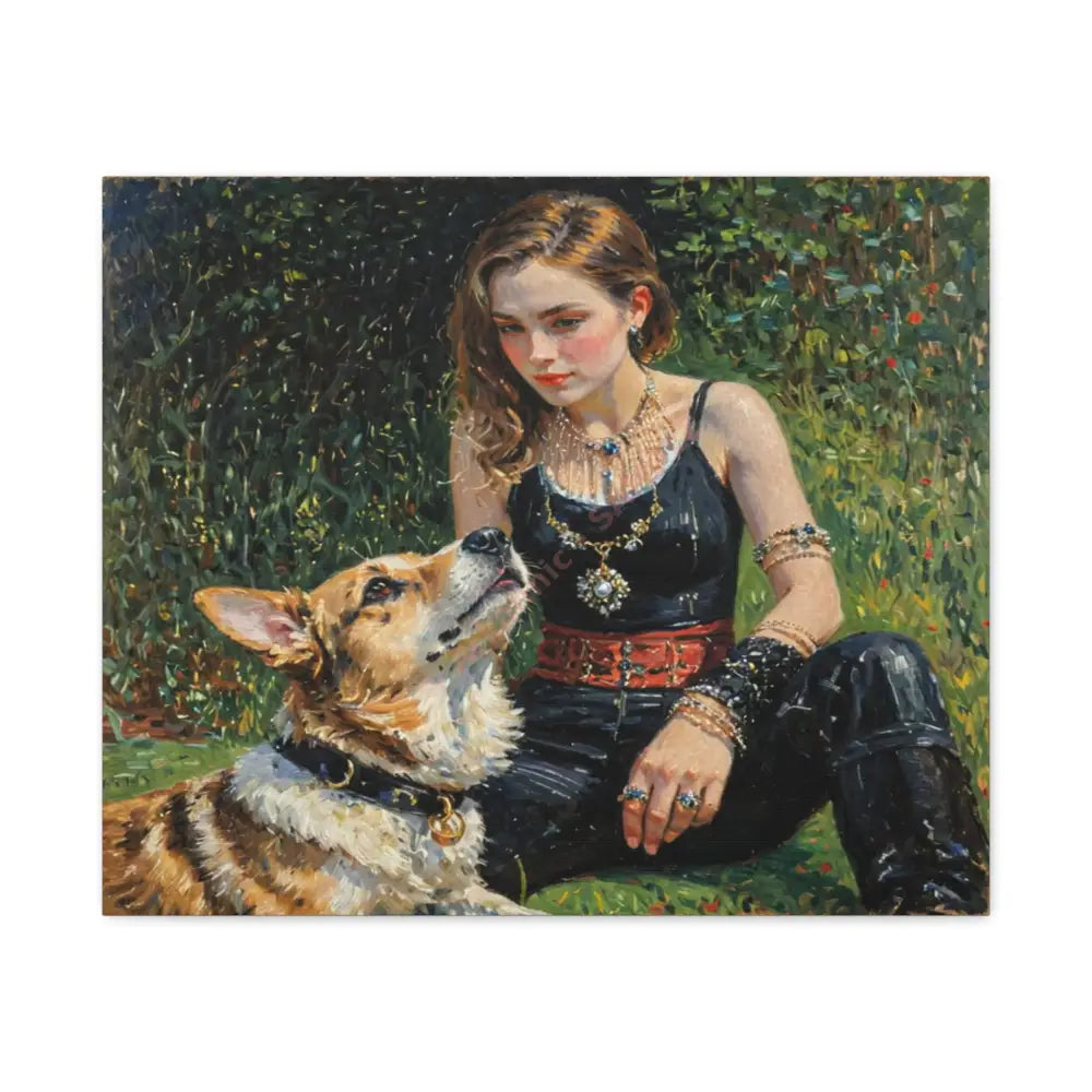 Elegance in the Garden: Companion’s Gaze Timeless RealismCanvas 24’’ x 20’’ (Horizontal) / 1.25’’ Canvas