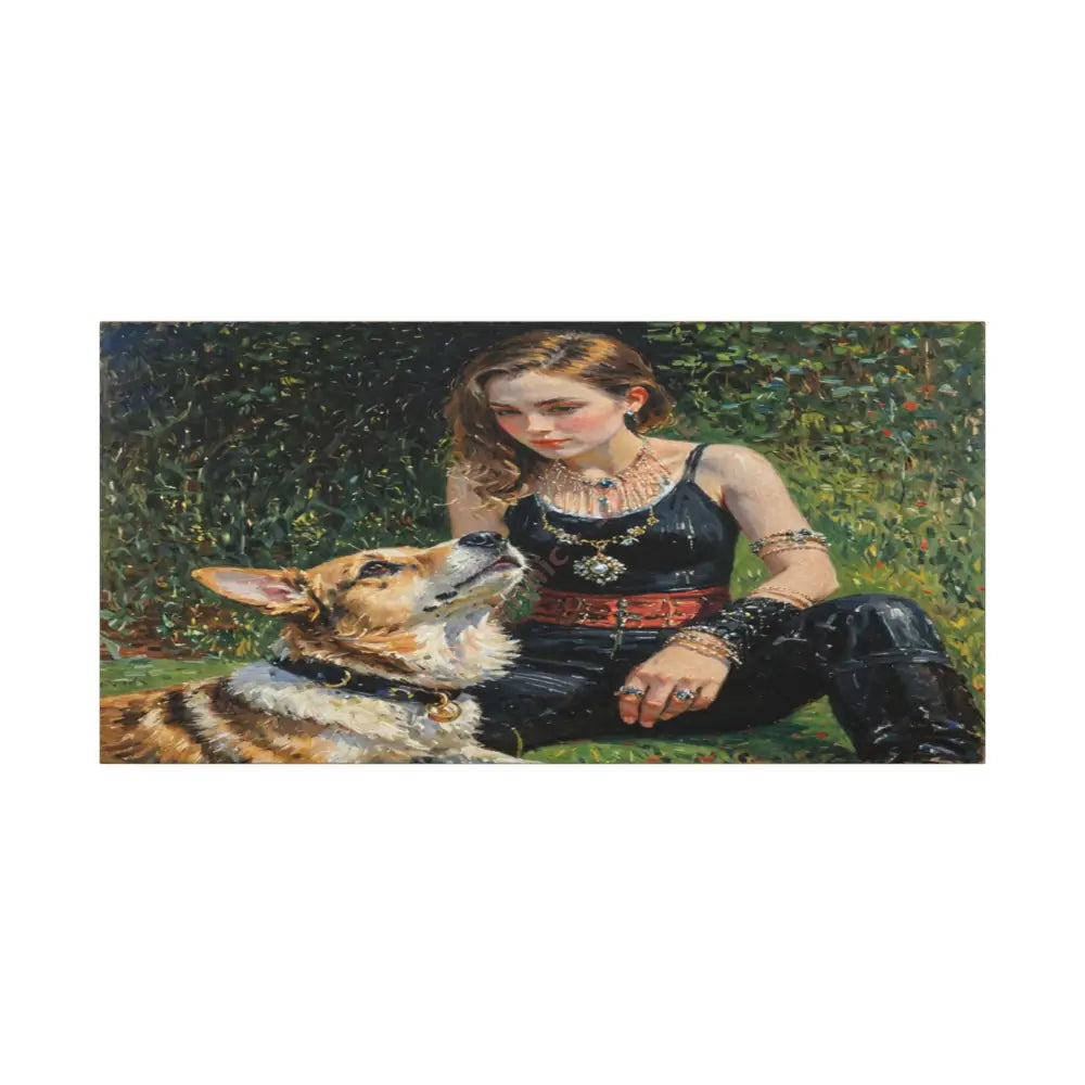 Elegance in the Garden: Companion’s Gaze Timeless RealismCanvas 30’’ x 15’’ (Horizontal) / 1.25’’ Canvas