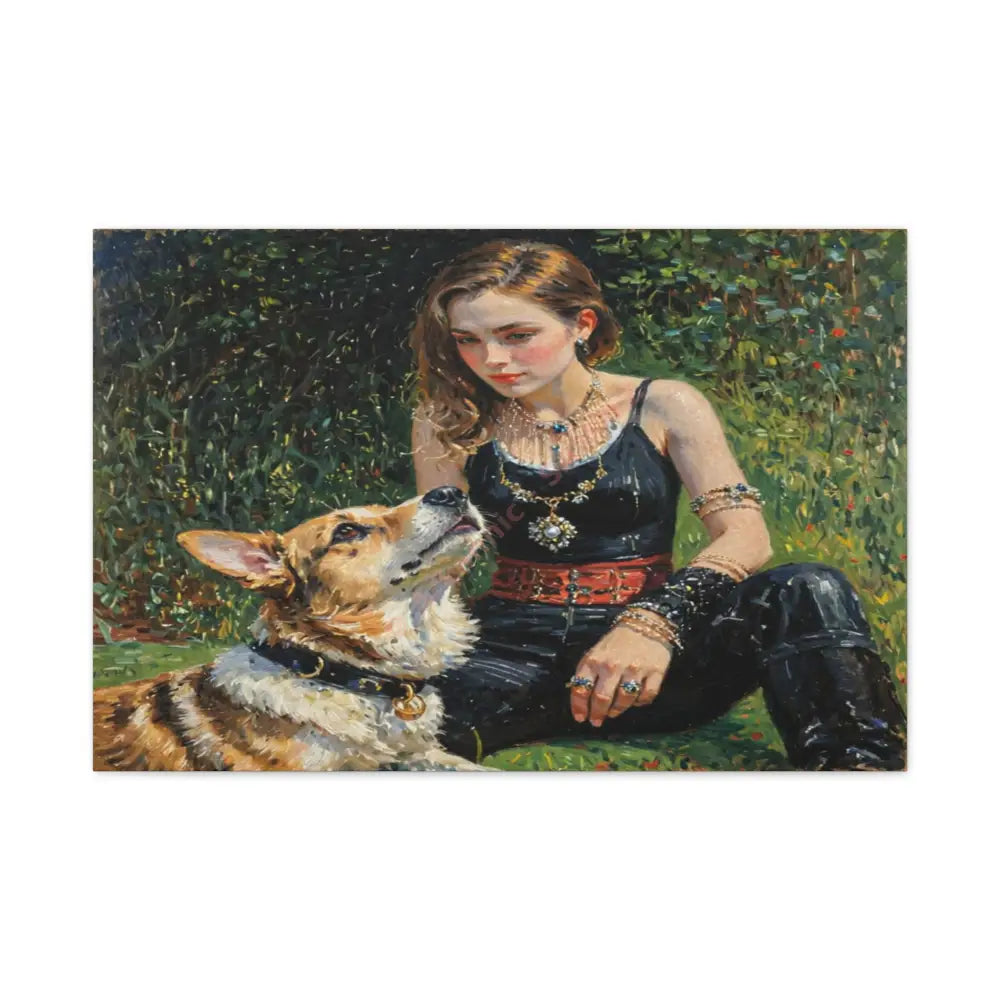 Elegance in the Garden: Companion’s Gaze Timeless RealismCanvas 30″ x 20″ (Horizontal) / 1.25’’ Canvas