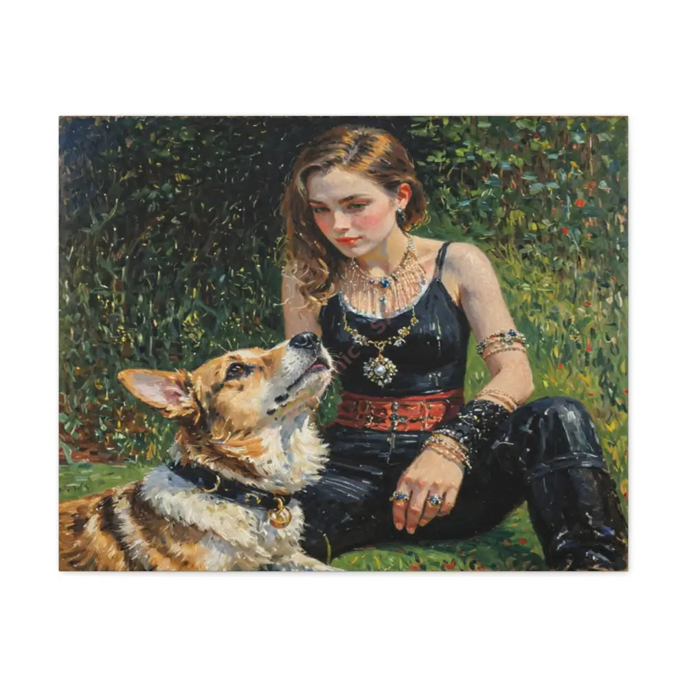 Elegance in the Garden: Companion’s Gaze Timeless RealismCanvas 30’’ x 24’’ (Horizontal) / 1.25’’ Canvas