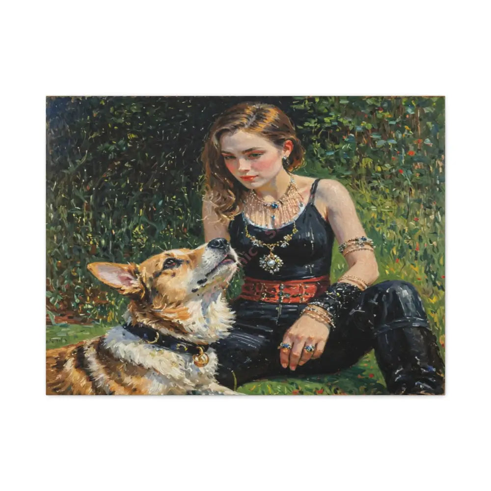 Elegance in the Garden: Companion’s Gaze Timeless RealismCanvas 32’’ x 24’’ (Horizontal) / 1.25’’ Canvas