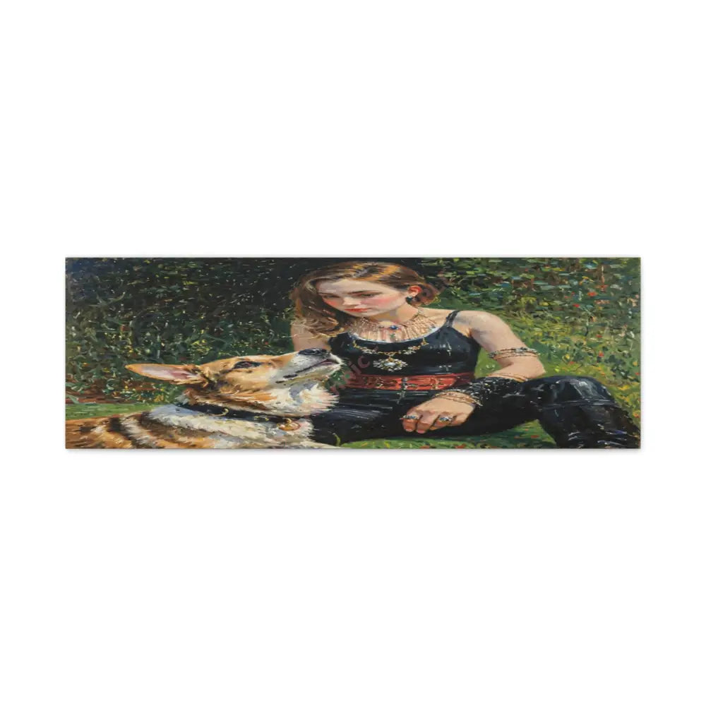 Elegance in the Garden: Companion’s Gaze Timeless RealismCanvas 36’’ x 12’’ (Horizontal) / 1.25’’ Canvas