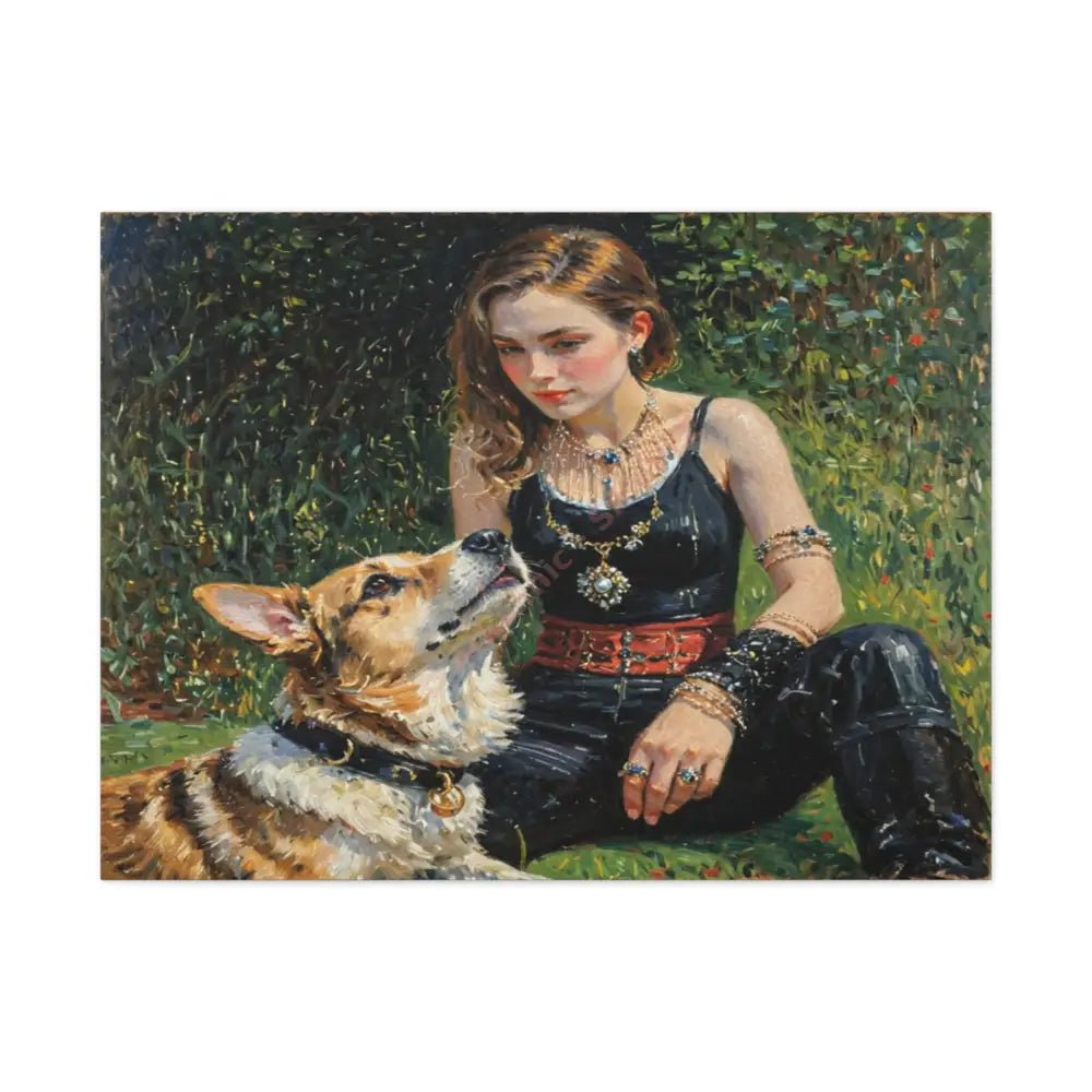 Elegance in the Garden: Companion’s Gaze Timeless RealismCanvas 40’’ x 30’’ (Horizontal) / 1.25’’ Canvas