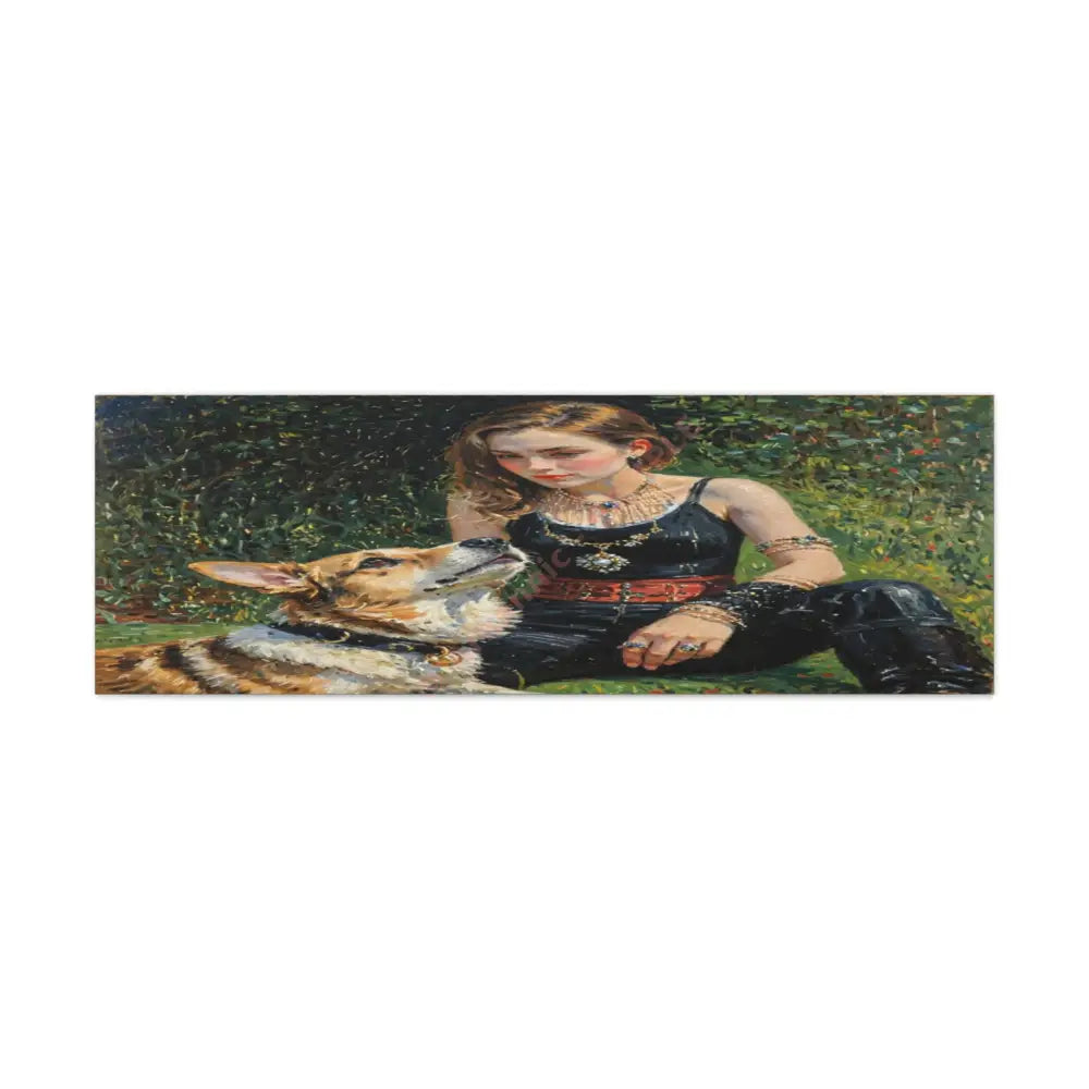 Elegance in the Garden: Companion’s Gaze Timeless RealismCanvas 48’’ x 16’’ (Horizontal) / 1.25’’ Canvas