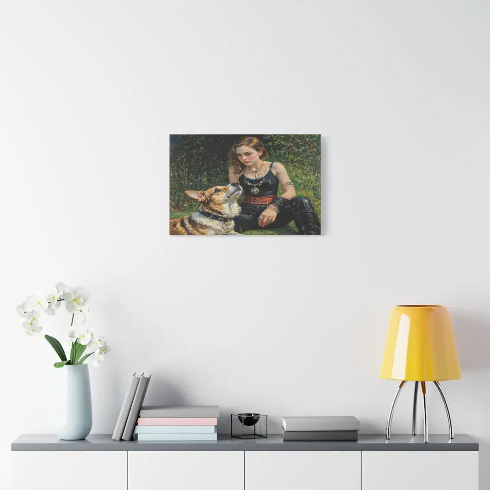 Elegance in the Garden: Companion’s Gaze Timeless RealismCanvas Canvas