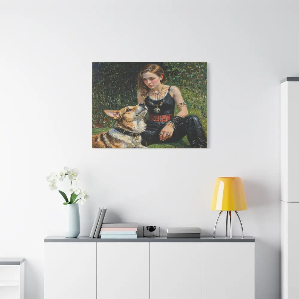 Elegance in the Garden: Companion’s Gaze Timeless RealismCanvas Canvas