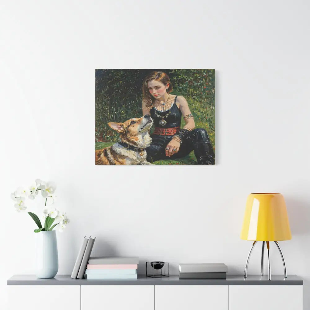 Elegance in the Garden: Companion’s Gaze Timeless RealismCanvas Canvas