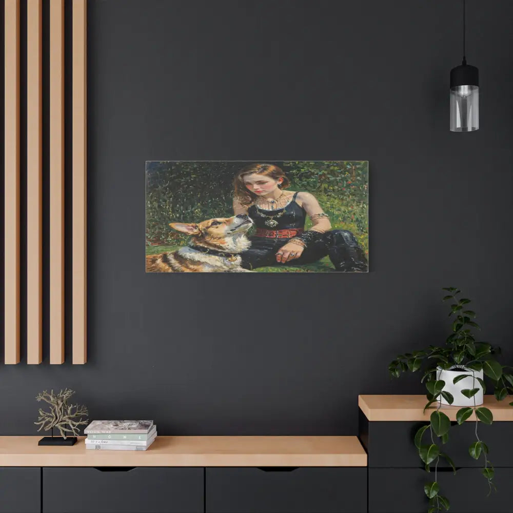 Elegance in the Garden: Companion’s Gaze Timeless RealismCanvas Canvas