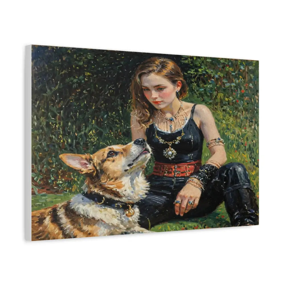 Elegance in the Garden: Companion’s Gaze Timeless RealismCanvas Canvas