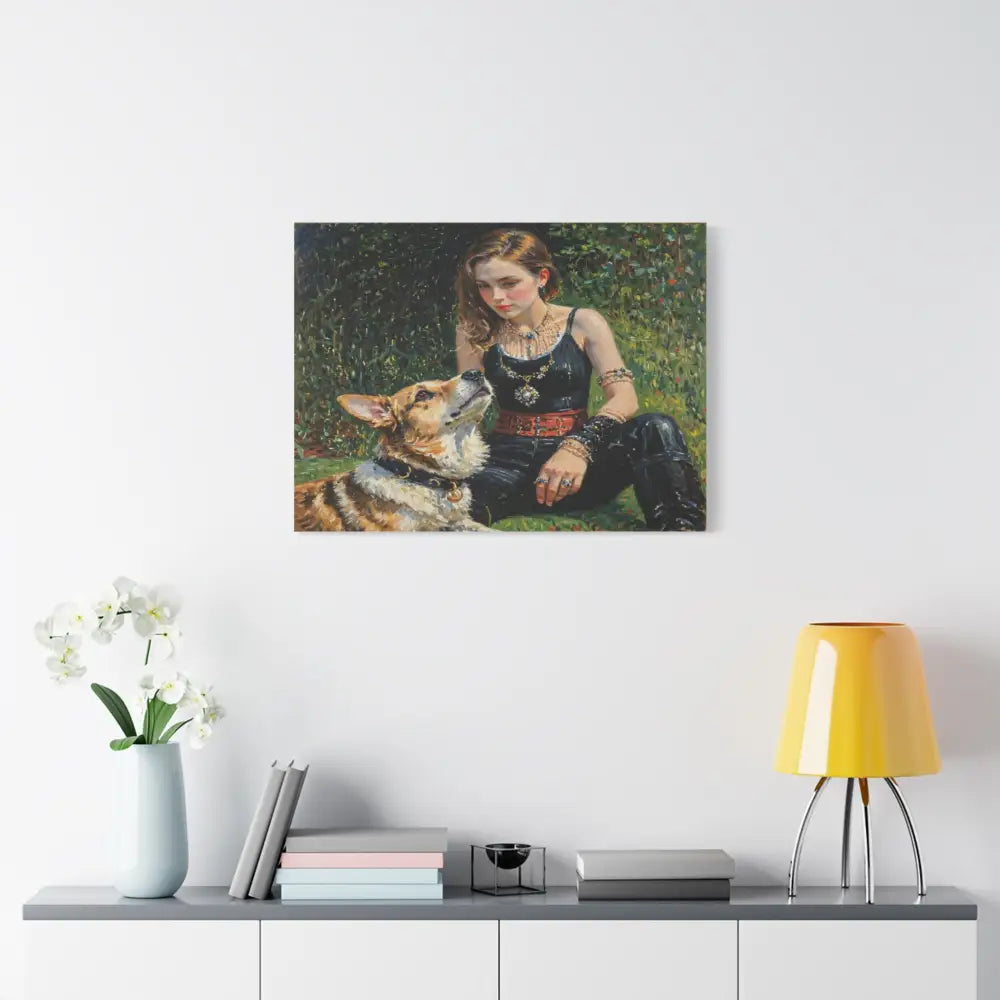Elegance in the Garden: Companion’s Gaze Timeless RealismCanvas Canvas