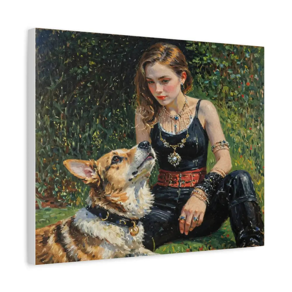Elegance in the Garden: Companion’s Gaze Timeless RealismCanvas Canvas