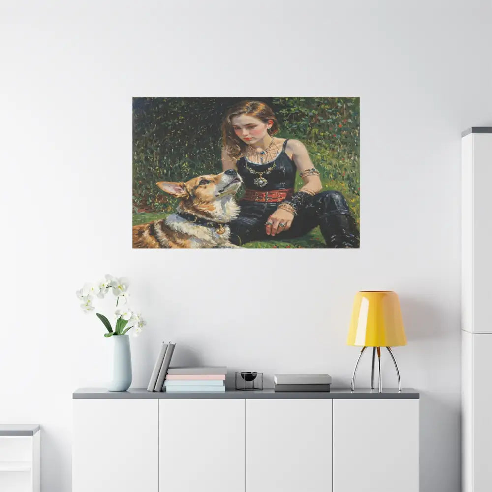 Elegance in the Garden: Companion’s Gaze Timeless RealismCanvas Canvas