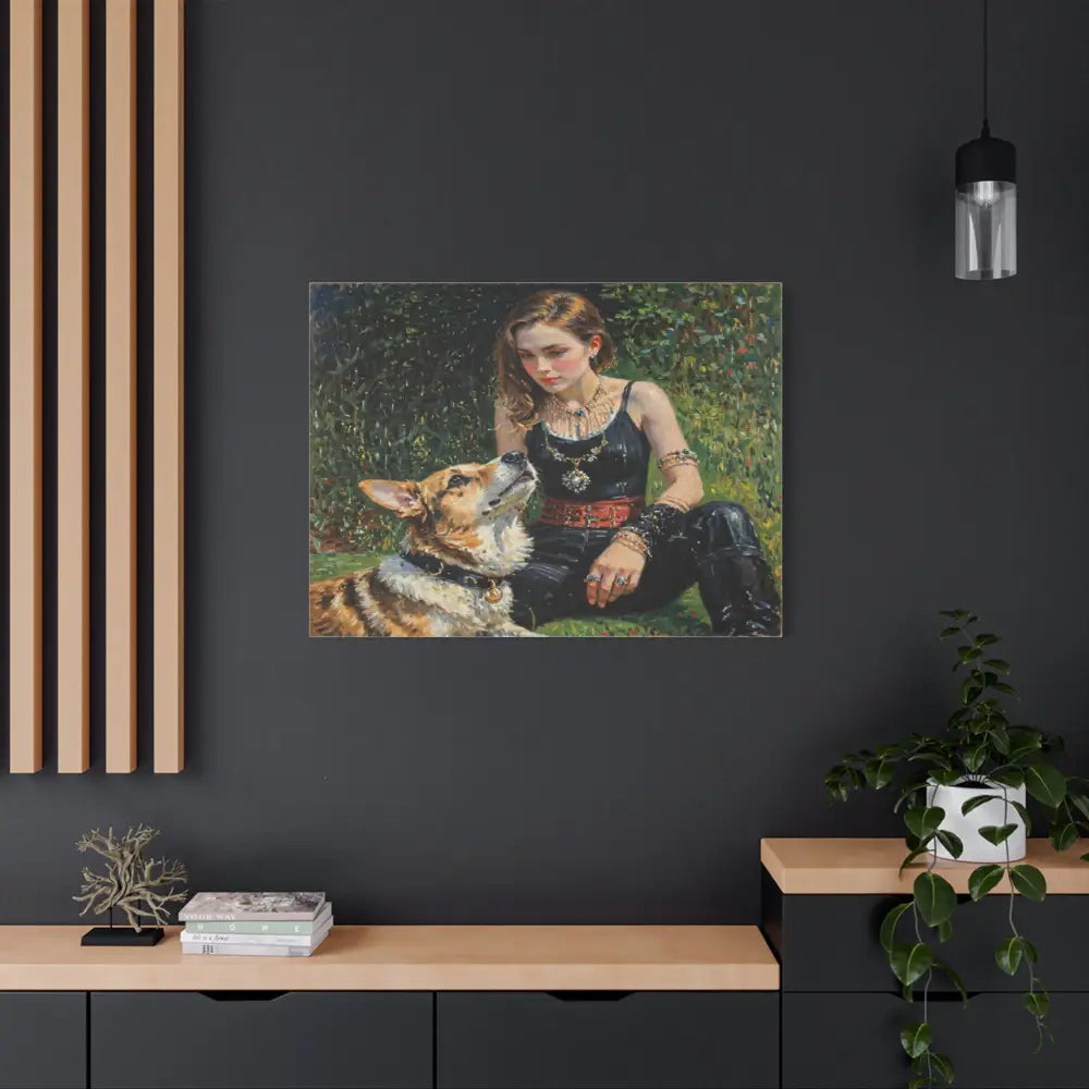 Elegance in the Garden: Companion’s Gaze Timeless RealismCanvas Canvas