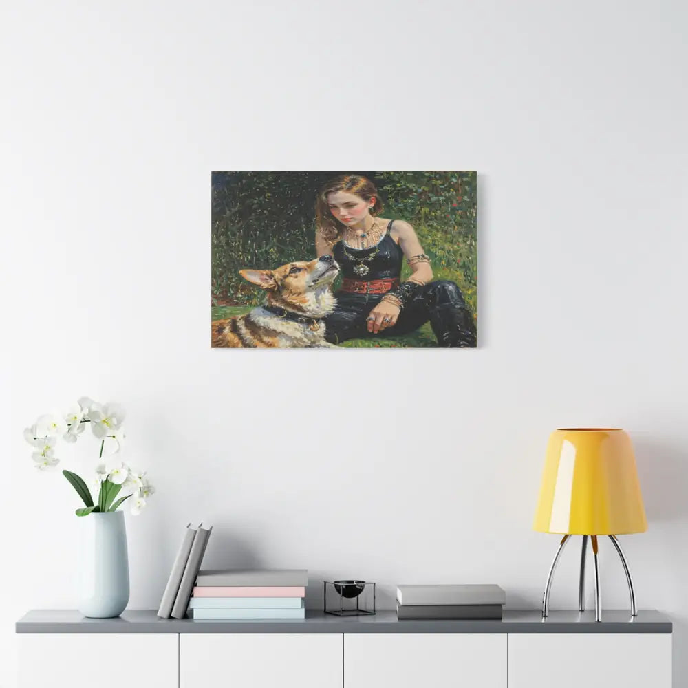 Elegance in the Garden: Companion’s Gaze Timeless RealismCanvas Canvas