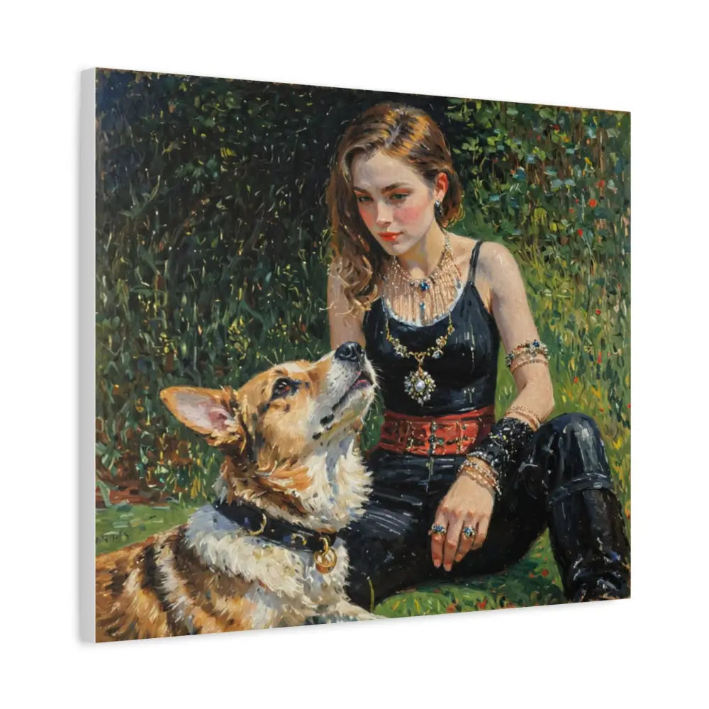 Elegance in the Garden: Companion’s Gaze Timeless RealismCanvas Canvas