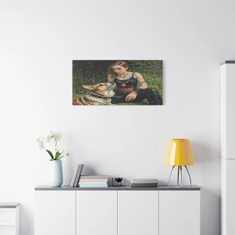 Elegance in the Garden: Companion’s Gaze Timeless RealismCanvas Canvas