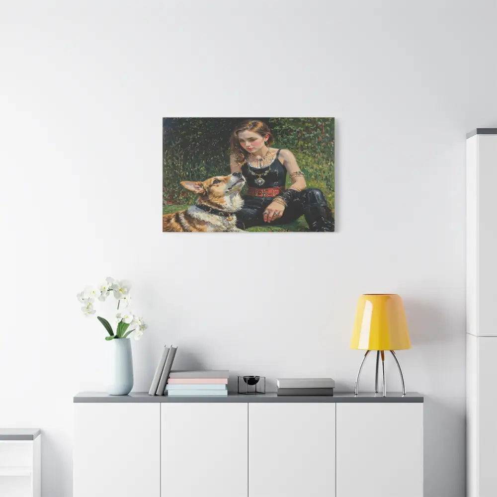 Elegance in the Garden: Companion’s Gaze Timeless RealismCanvas Canvas