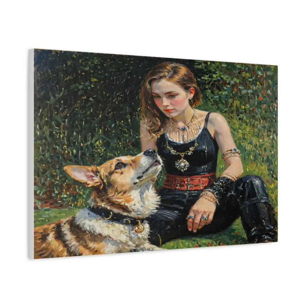 Elegance in the Garden: Companion’s Gaze Timeless RealismCanvas Canvas