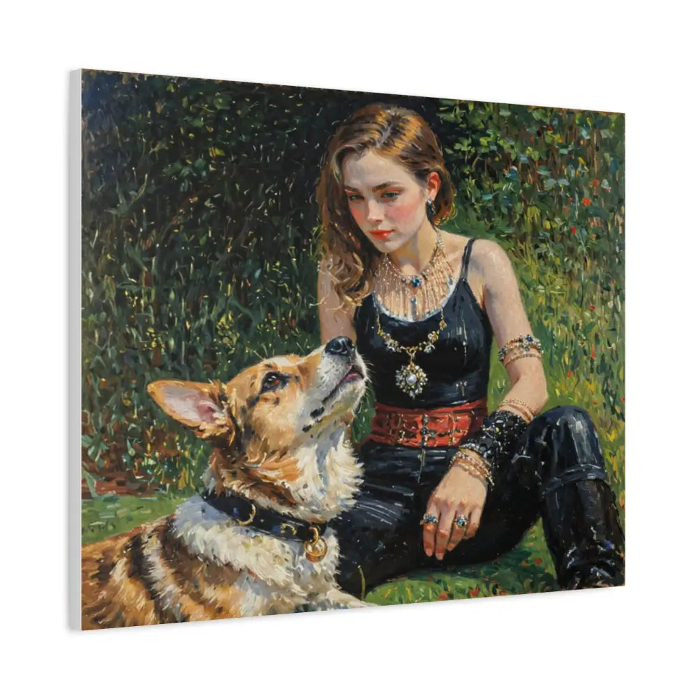 Elegance in the Garden: Companion’s Gaze Timeless RealismCanvas Canvas