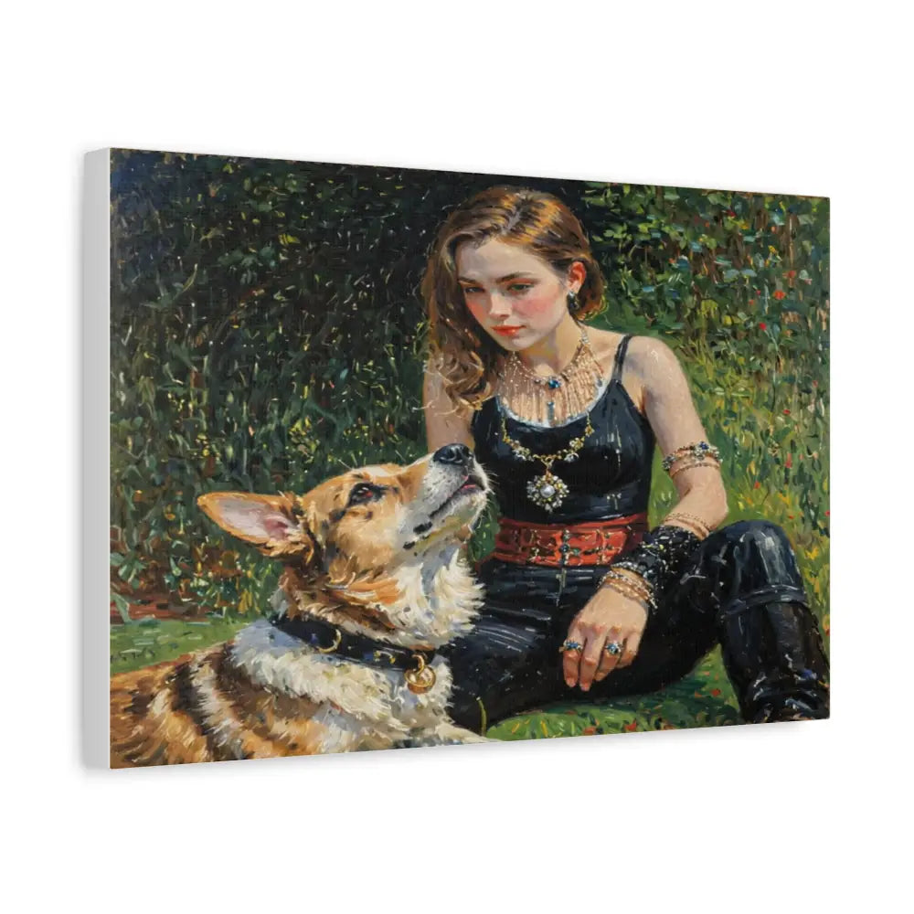 Elegance in the Garden: Companion’s Gaze Timeless RealismCanvas Canvas
