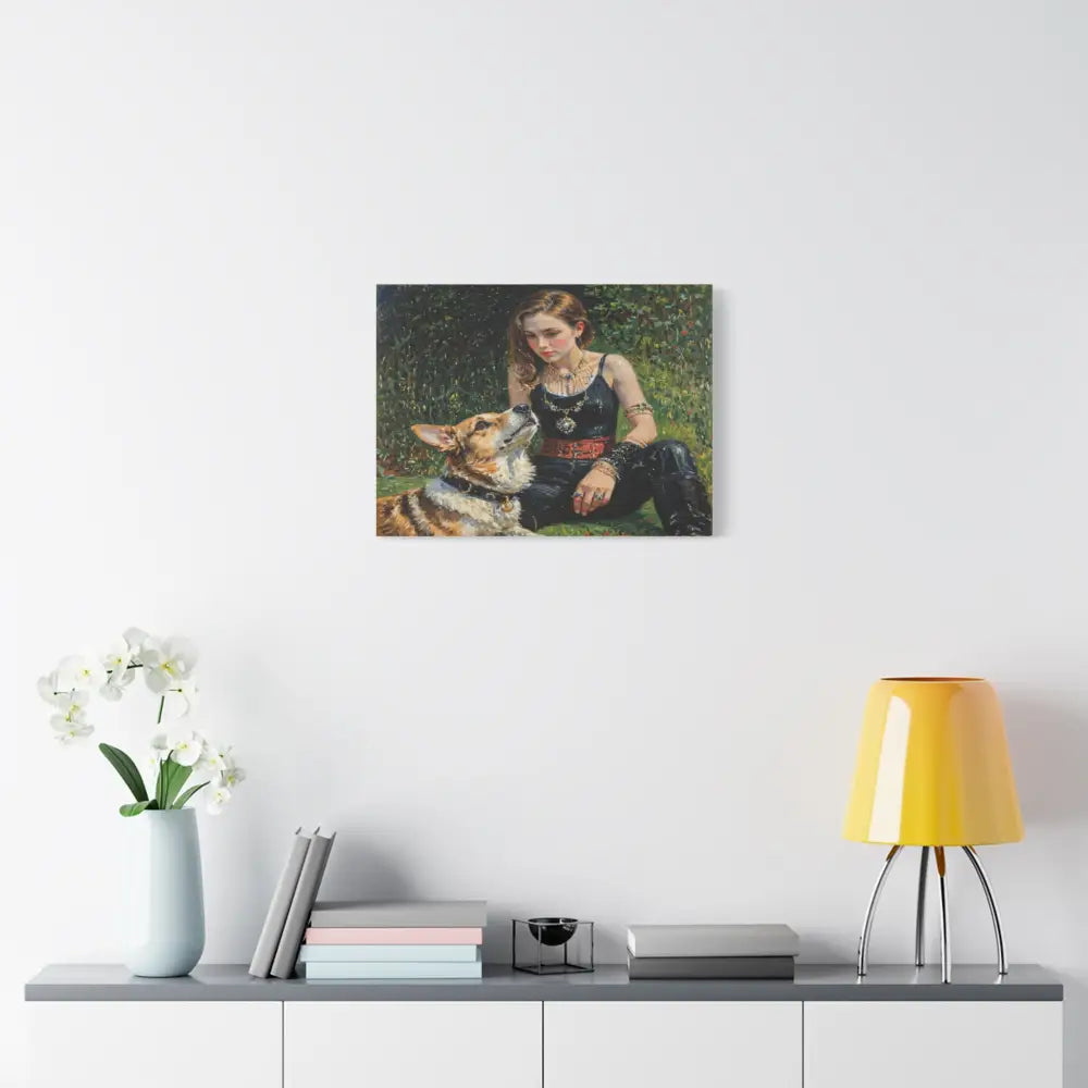 Elegance in the Garden: Companion’s Gaze Timeless RealismCanvas Canvas
