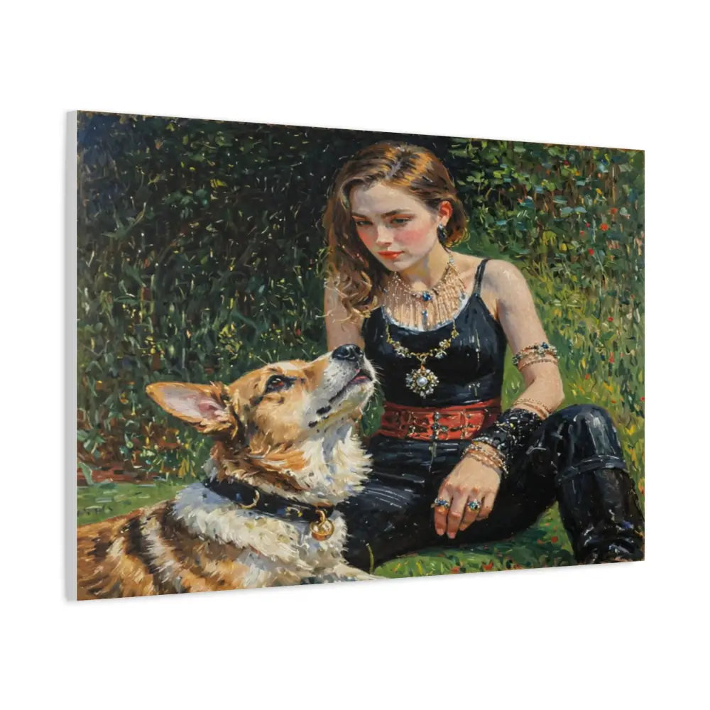 Elegance in the Garden: Companion’s Gaze Timeless RealismCanvas Canvas