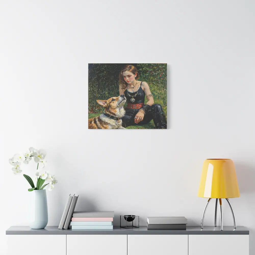 Elegance in the Garden: Companion’s Gaze Timeless RealismCanvas Canvas