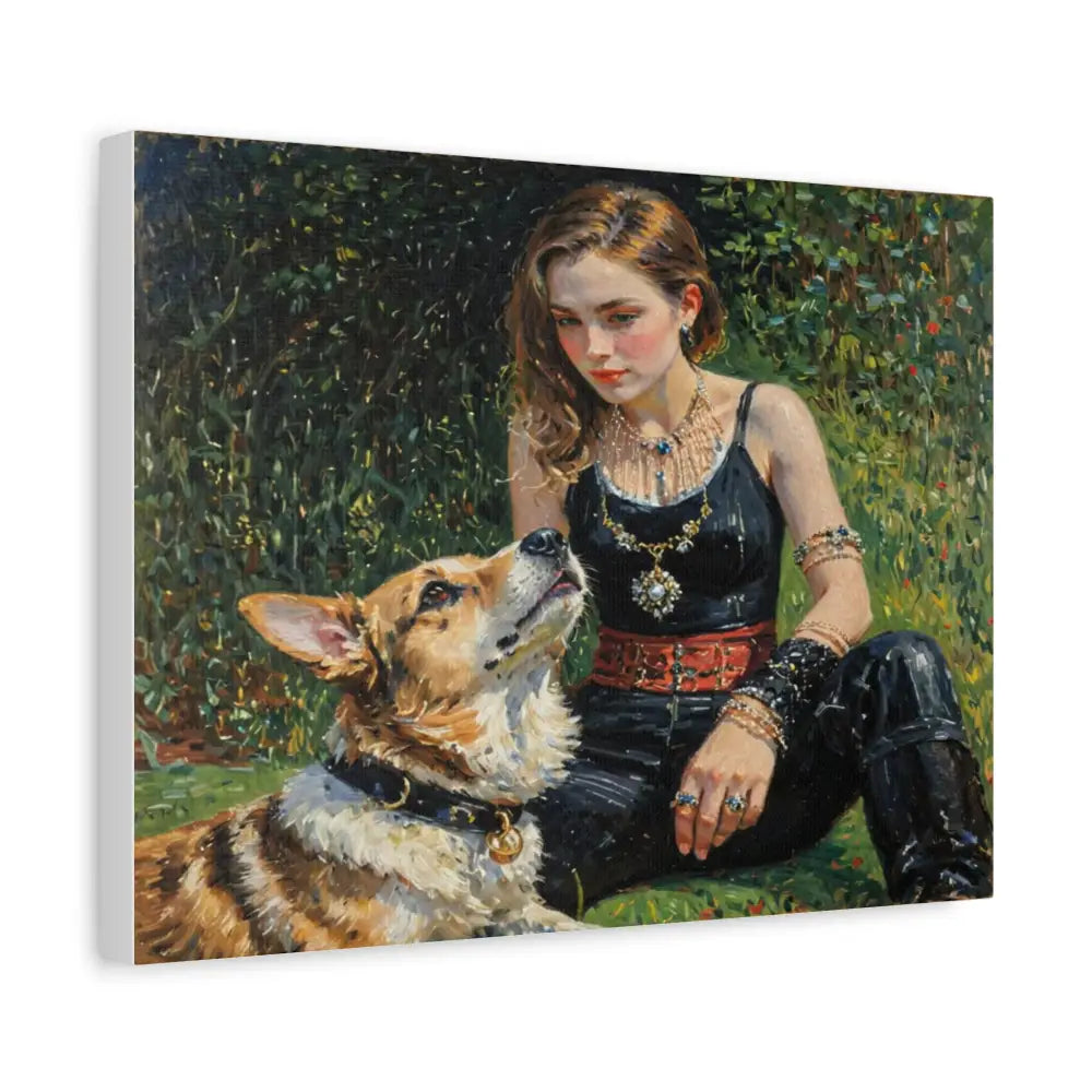 Elegance in the Garden: Companion’s Gaze Timeless RealismCanvas Canvas