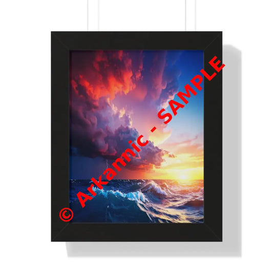 Elemental Fury: Maritime Thunderstorm Seascape Storm Cloud PanoramaFramed Verticle Poster Black / 11’’ x 14’’ Poster