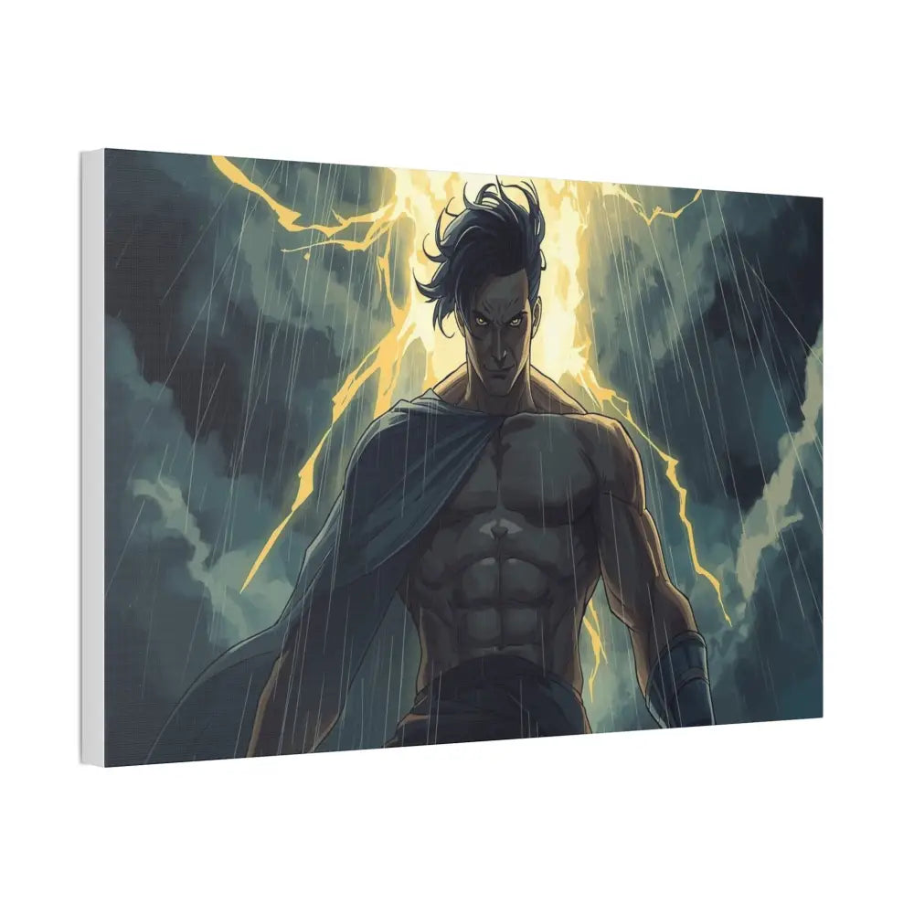 Elemental Fury: Muscular Hero in Lightning Storm Digital Graphic Novel Illustration Canvas Print Canvas